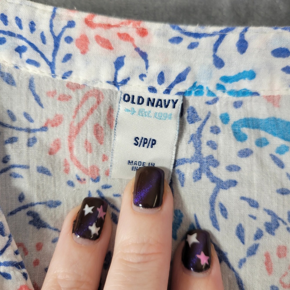 Old Navy‎ Womens Small White Pink Blue Floral Print Long Sleeve Top Vibes - Picture 2 of 10